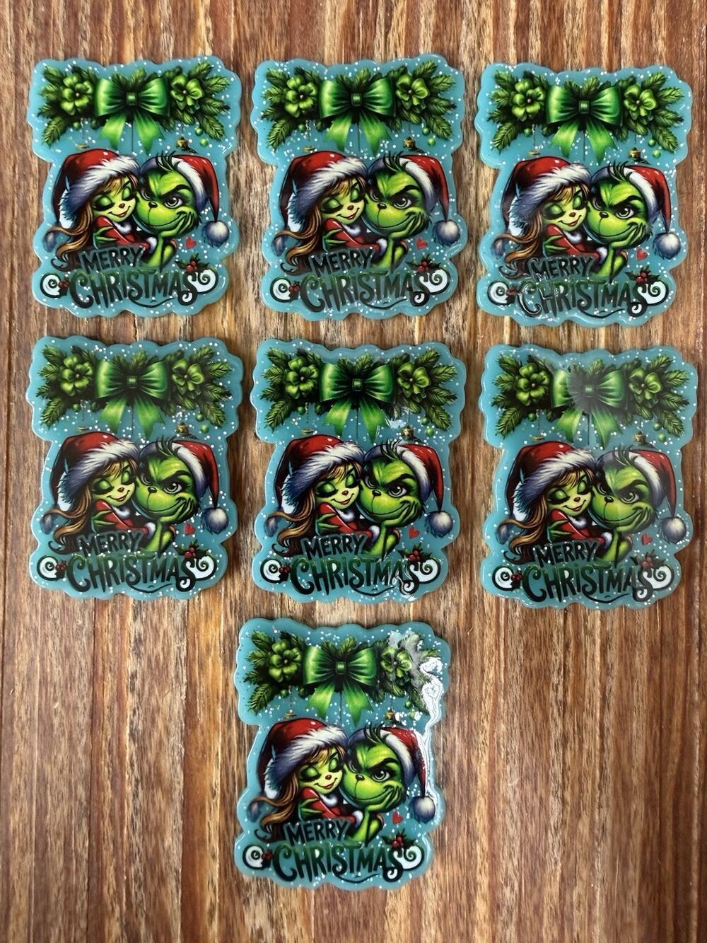 7 Pc Merry Christmas - Grinch Couple Acrylic Flatbacks